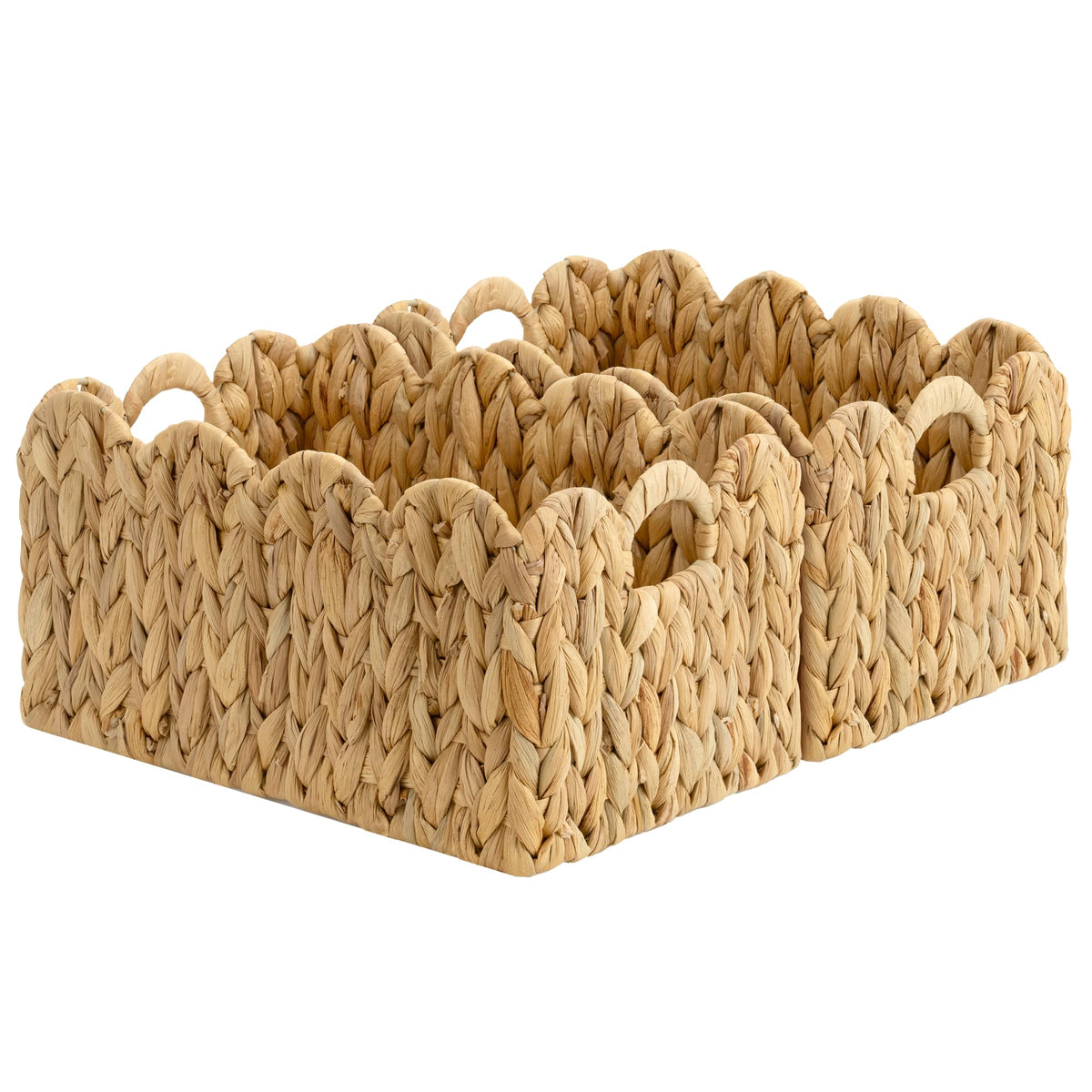 StorageWorks Scalloped Water Hyacinth Baskets, Large Scalloped Baskets