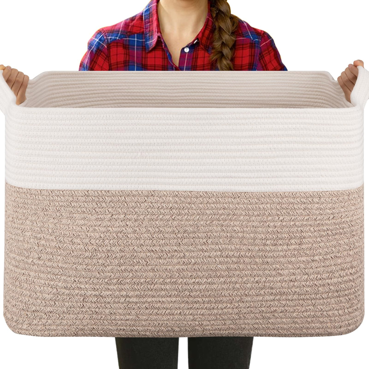 OIASKET Large Blanket Basket, Black Blanket Storage Living Room, Rectangle Woven Baskets for Storage Toys, Towels, Dirty Clothes Organizer Bins (Black)