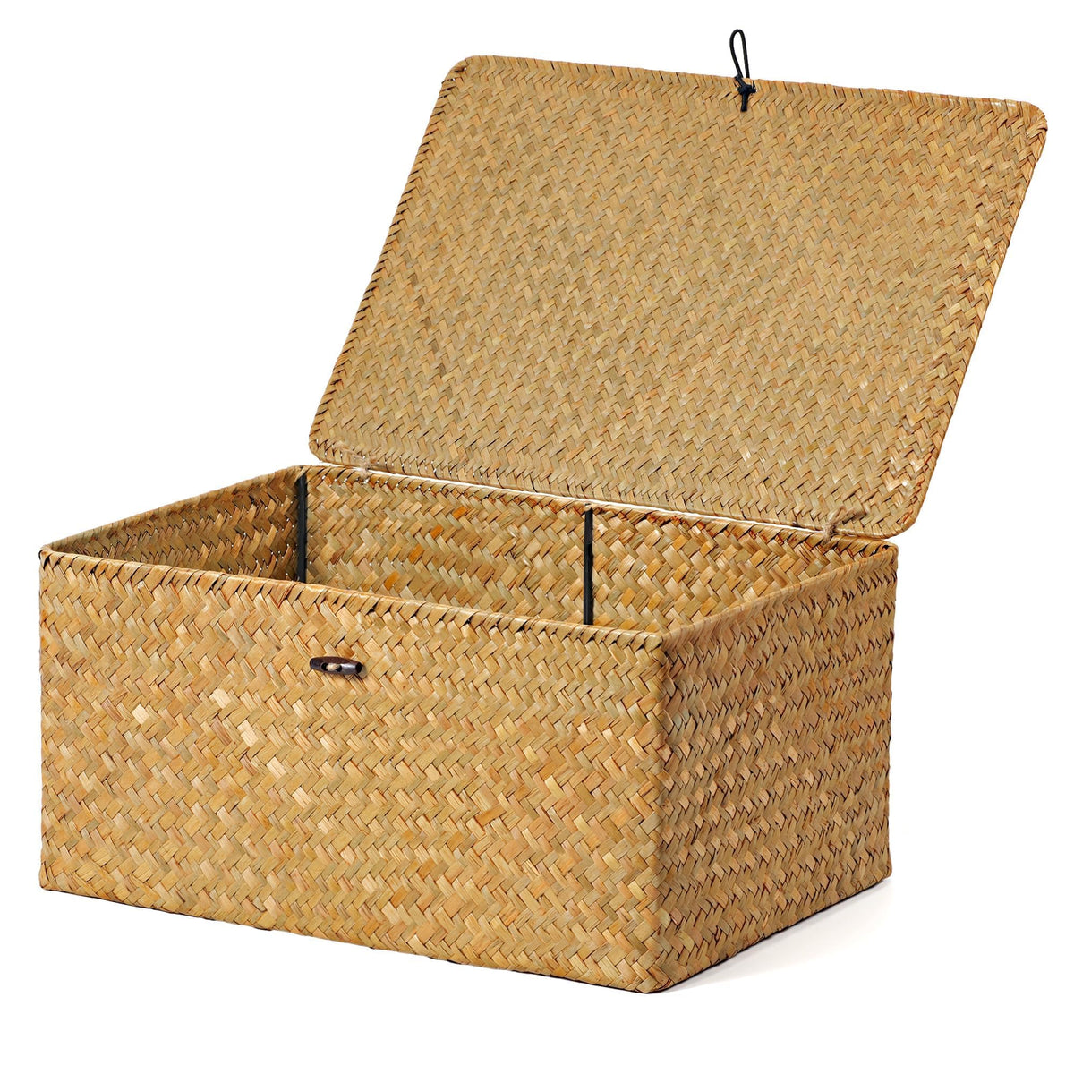 Nonam Wicker Storage Basket with Lid,Seagrass Shelf Basket Set of 3,Nautral