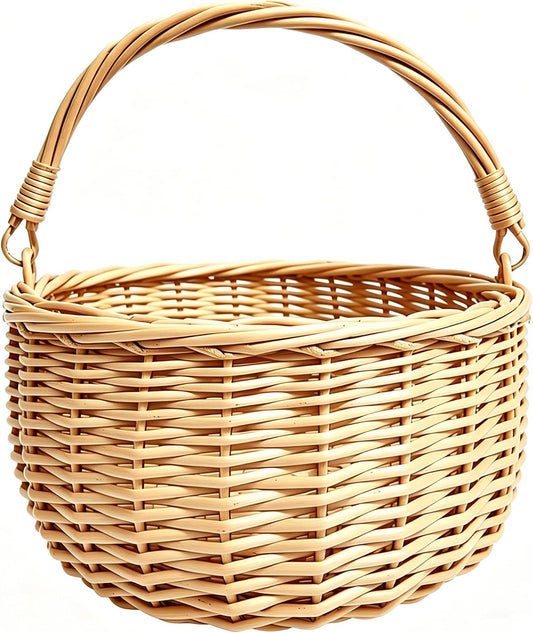 10 x 10in Wicker Basket Rustic Wicker Picnic Basket with Handle Cute Flower Girl Baskets Rattan Easter Baskets Wicker Storage Basket Decorative Basket for Wedding Garden and Home Decor