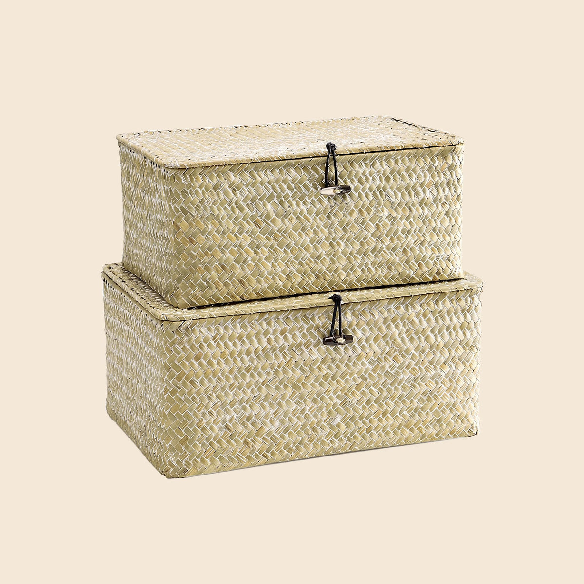 Nonam Wicker Storage Basket with Lid,Seagrass Shelf Basket Set of 3,Nautral