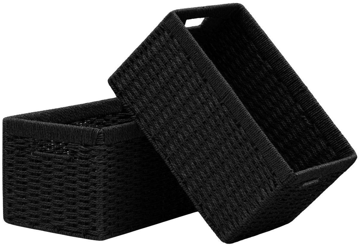 UBBCARE 2 Pack Wicker Basket, 13.4L×8.3H×7.1W inch Woven Paper Rope Storage Baskets for Shelves, Foldable Rectangular Storage Baskets with Handle, Storage Basket for Organizing, Dark Brown