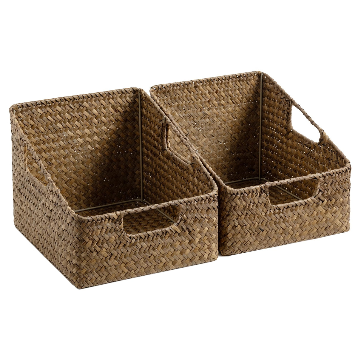 StorageWorks Pantry Baskets for Organizing, Wicker Basket with Built-in Handles, Handwoven Wicker Storage Baskets, Water Hyacinth for Shelves, 2 Pack