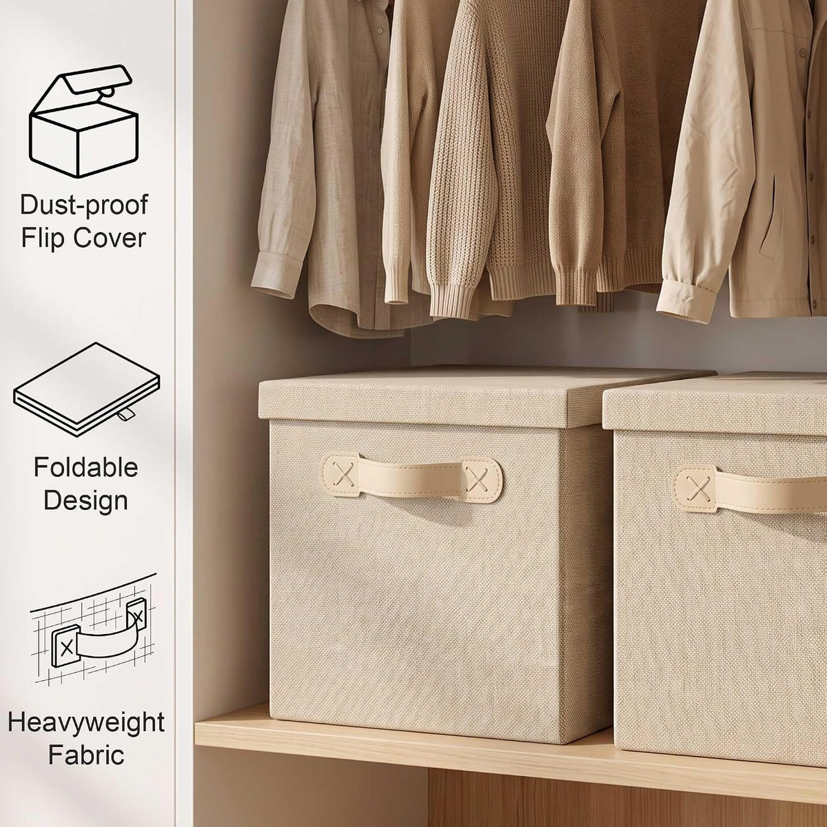 Heavy Duty Fabric Storage Bins with Lids, Collapsible Organizer Baskets
