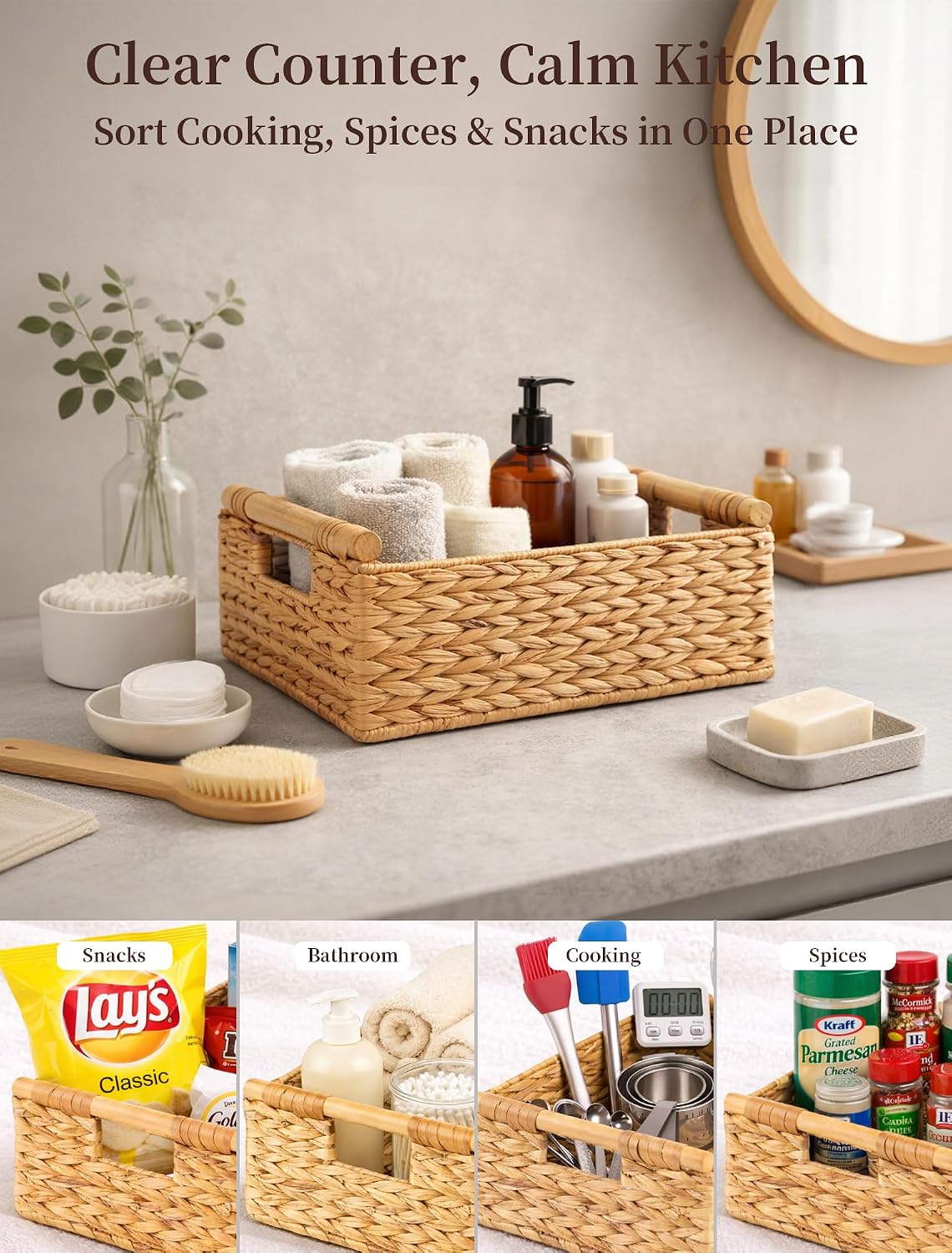 Wicker Basket, Large Basket for Gift Baskets Empty, 15.4x11x6.3in