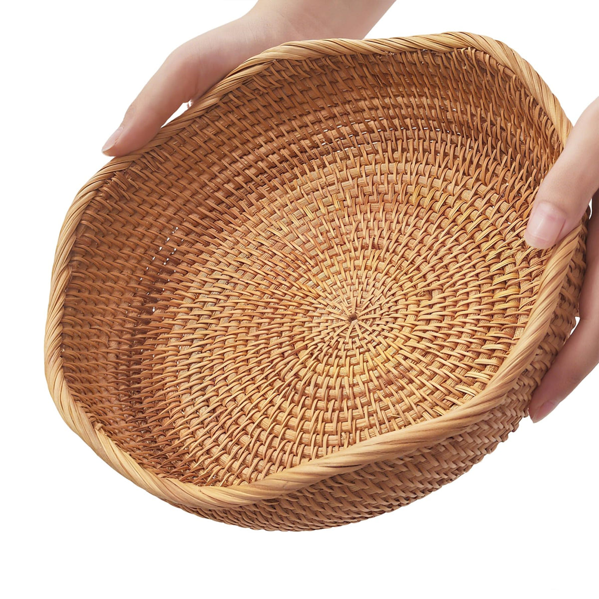 Handwoven Rattan Fruit Basket Set, Round Wicker Bread Baskets for Serving