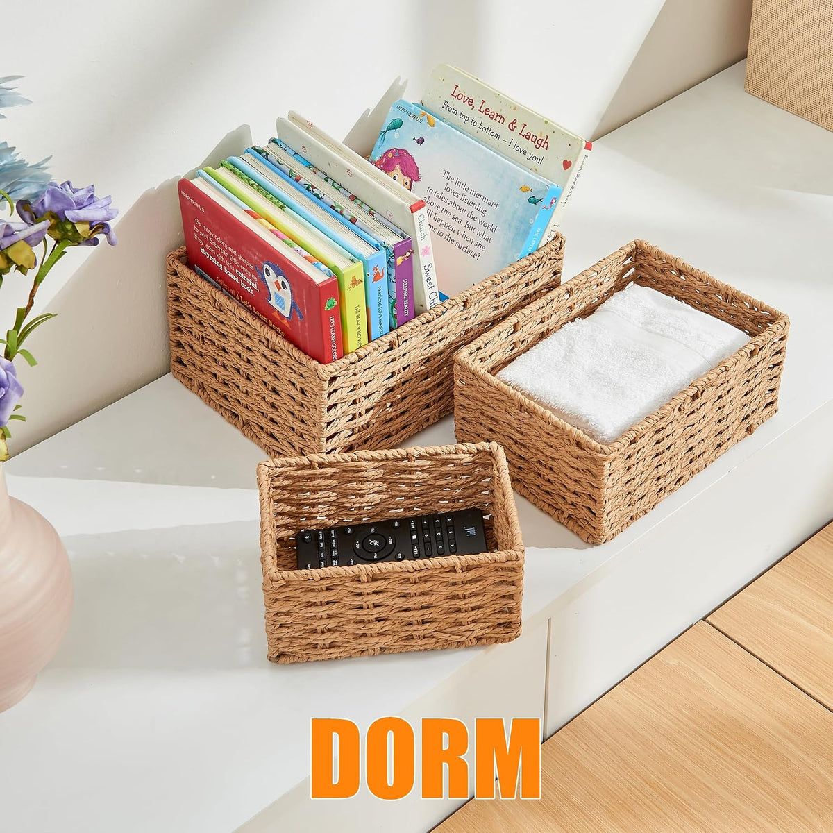 Small Wicker Basket for Organizing, Woven Storage Basket Sets of 3