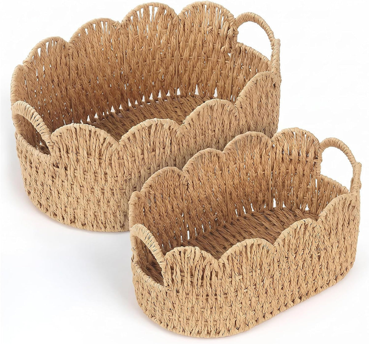 Endymion Set of 2 Paper Rope Scalloped Basket, Wicker Storage Baskets