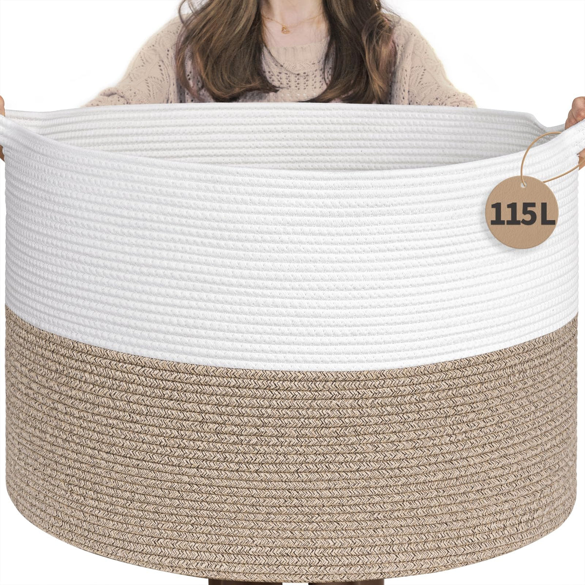 INDRESSME 115L Extra Large Woven Wicker Blanket Basket Living Room