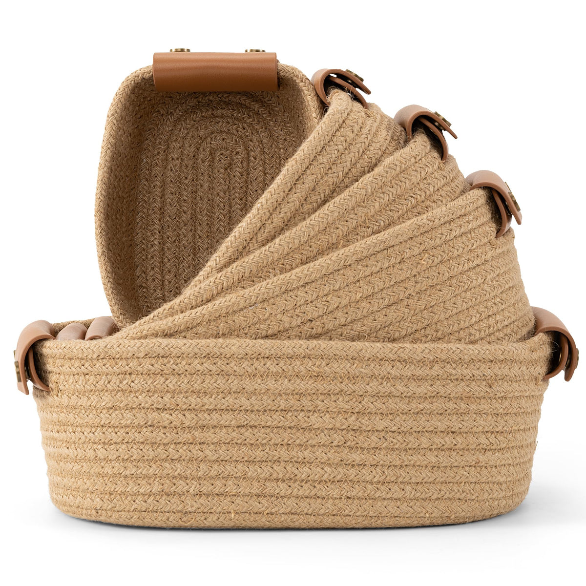 Beautiful Storage Basket Set of 5 - Sturdy Cotton Rope Baskets for Shelves