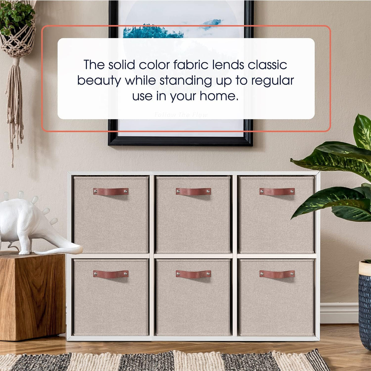 Ornavo Home 13x13 Foldable Fabric Storage Cube Bins, 6 Pack, Beige