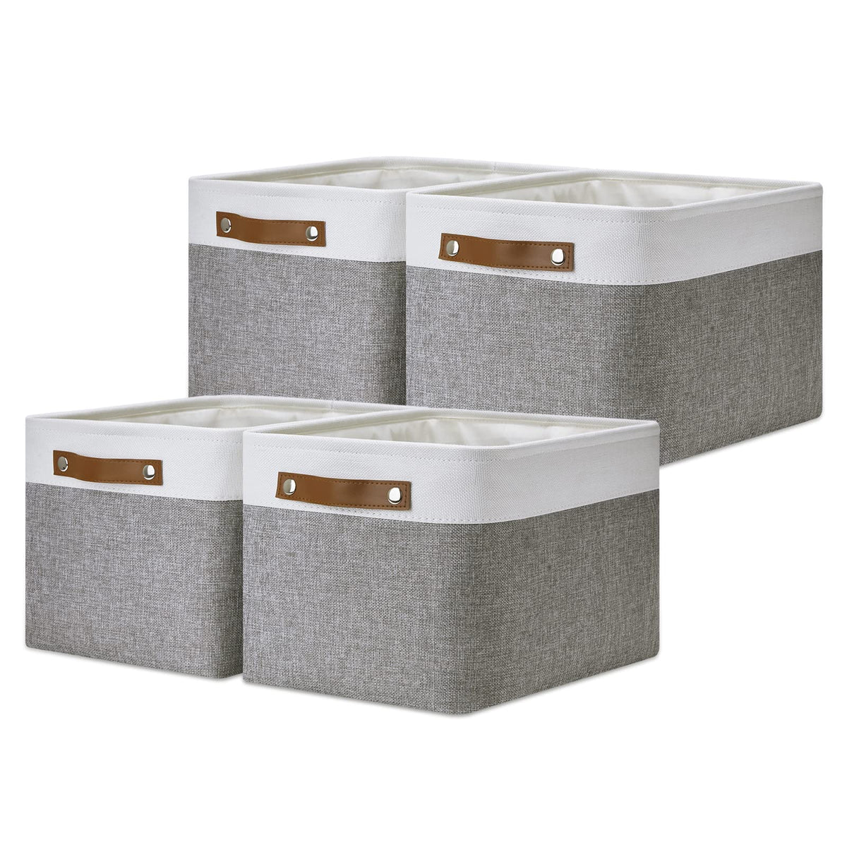 DULLEMELO Small Storage Bins, Storage Baskets for Organizing, Collapsible Rectangular Fabric Baskets for Shelves, Closets, Nursery, Home, Office, Empty Gift Baskets (6-Pack, White&Khaki)