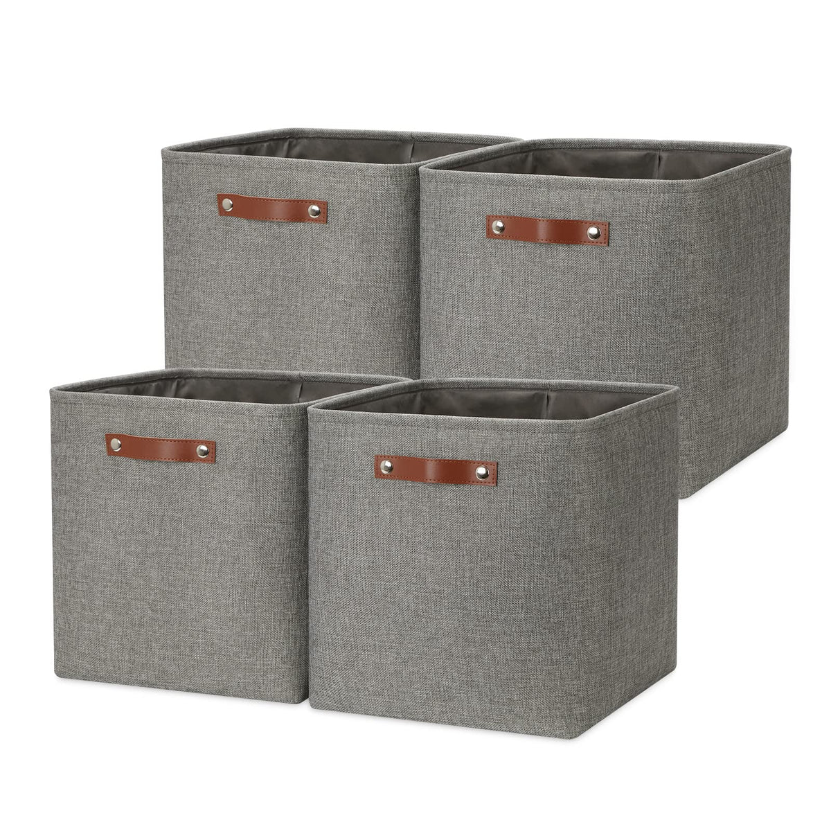 DULLEMELO Small Storage Bins, Storage Baskets for Organizing, Collapsible Rectangular Fabric Baskets for Shelves, Closets, Nursery, Home, Office, Empty Gift Baskets (6-Pack, White&Khaki)