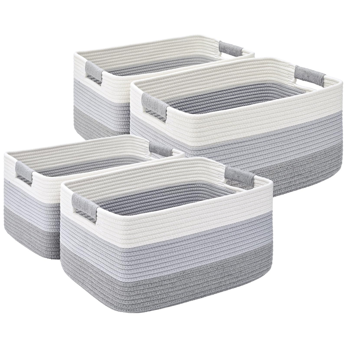 2 Pack Large Storage Basket for Organizing, 17.5"x13"x7" Woven Basket for Shelves, Closet Cube Storage Bins with Wrapped Handle, Cotton Rope Baskets for Kitchen, Clothes, Toys(Off White & Brown)