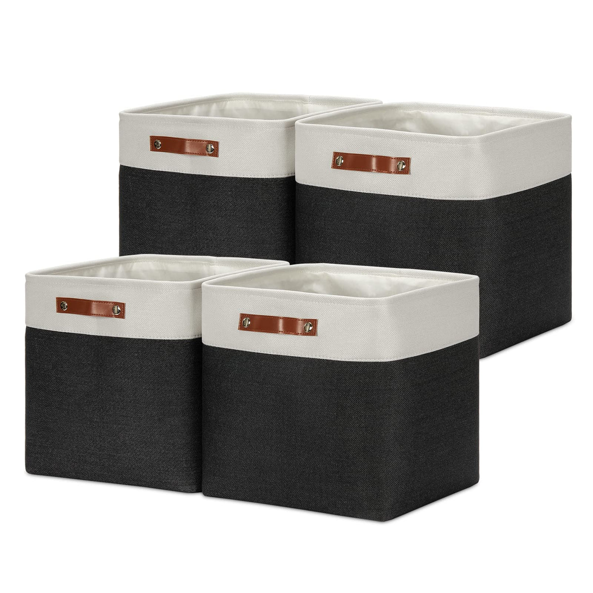 DULLEMELO Small Storage Bins, Storage Baskets for Organizing, Collapsible Rectangular Fabric Baskets for Shelves, Closets, Nursery, Home, Office, Empty Gift Baskets (6-Pack, White&Khaki)