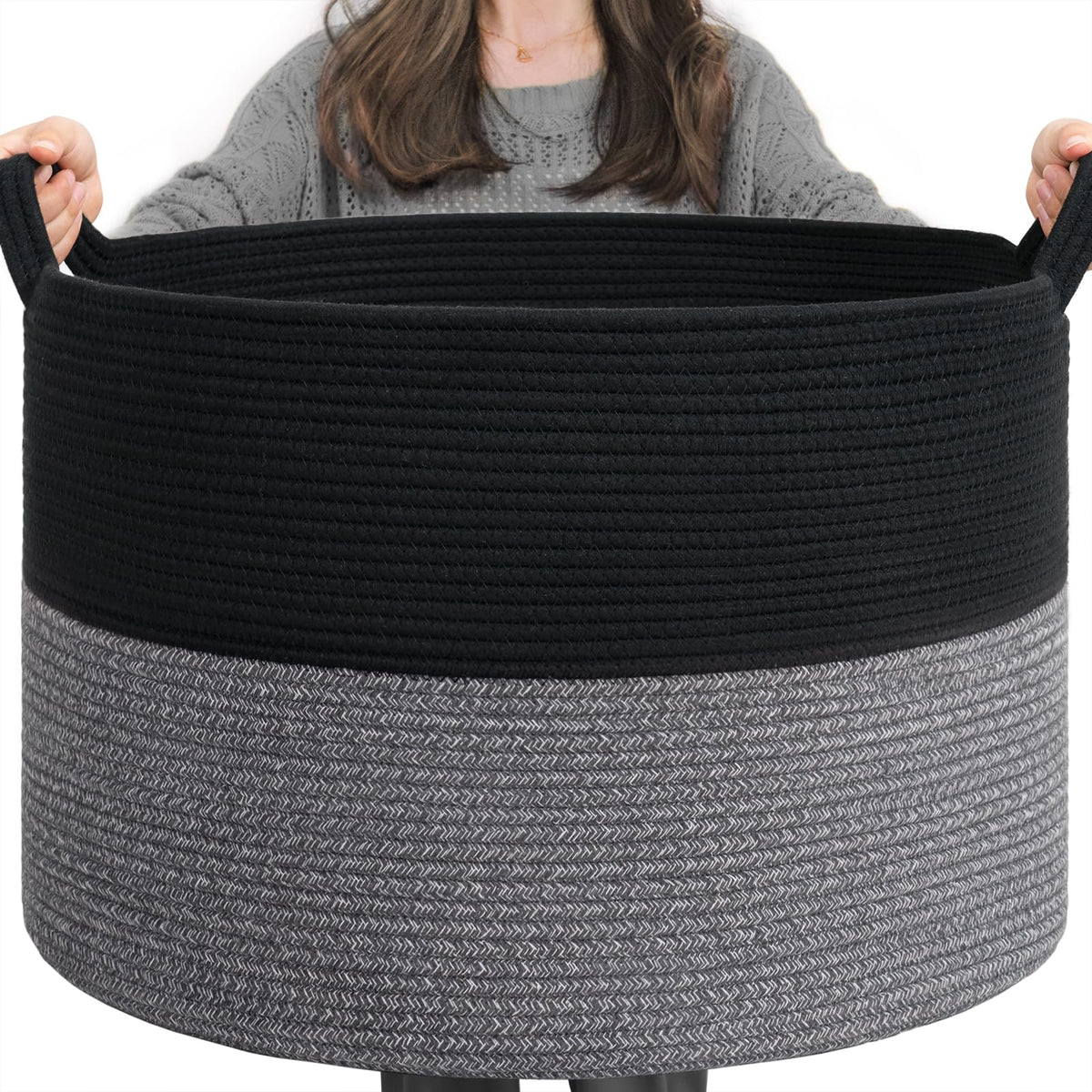 INDRESSME 115L Extra Large Woven Wicker Blanket Basket Living Room