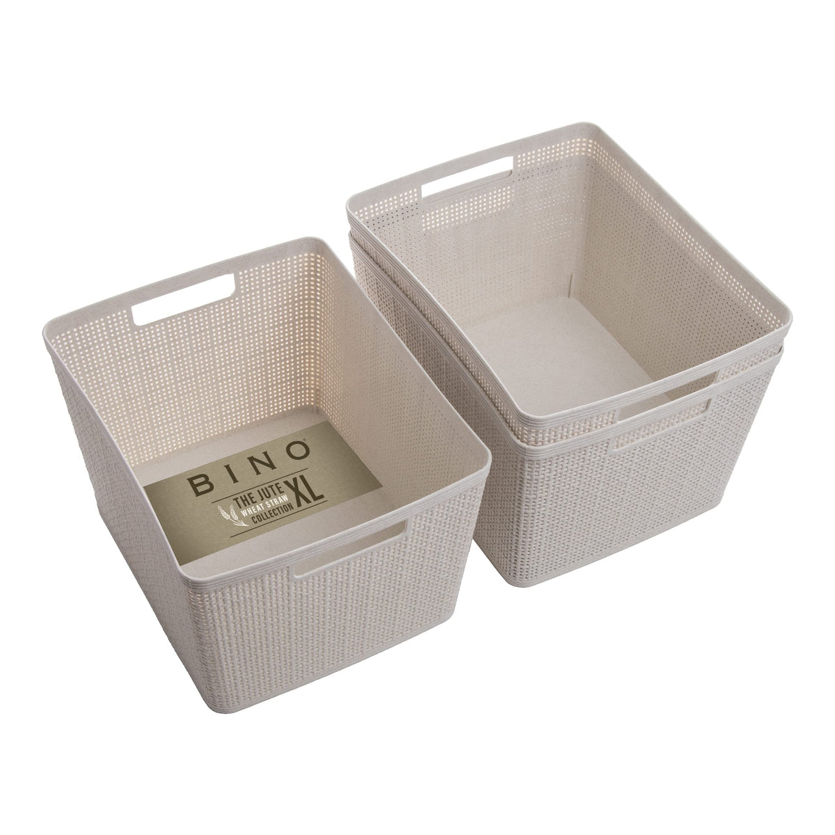 BINO | Woven Plastic Basket | Small (Natural Grey), 5-Pack | THE JUTE COLLECTION | Home Organization, Space - Saving Storage, Stylish Design | Jute Basket | Plastic Storage Basket