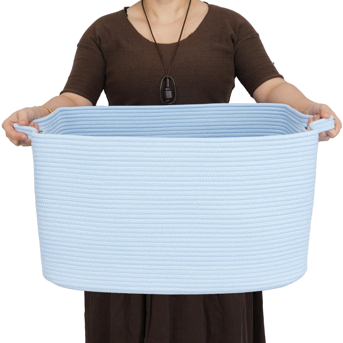 XUANGUO Large Rectangle Woven Cotton Rope Blanket Basket 22"x17"x12" White