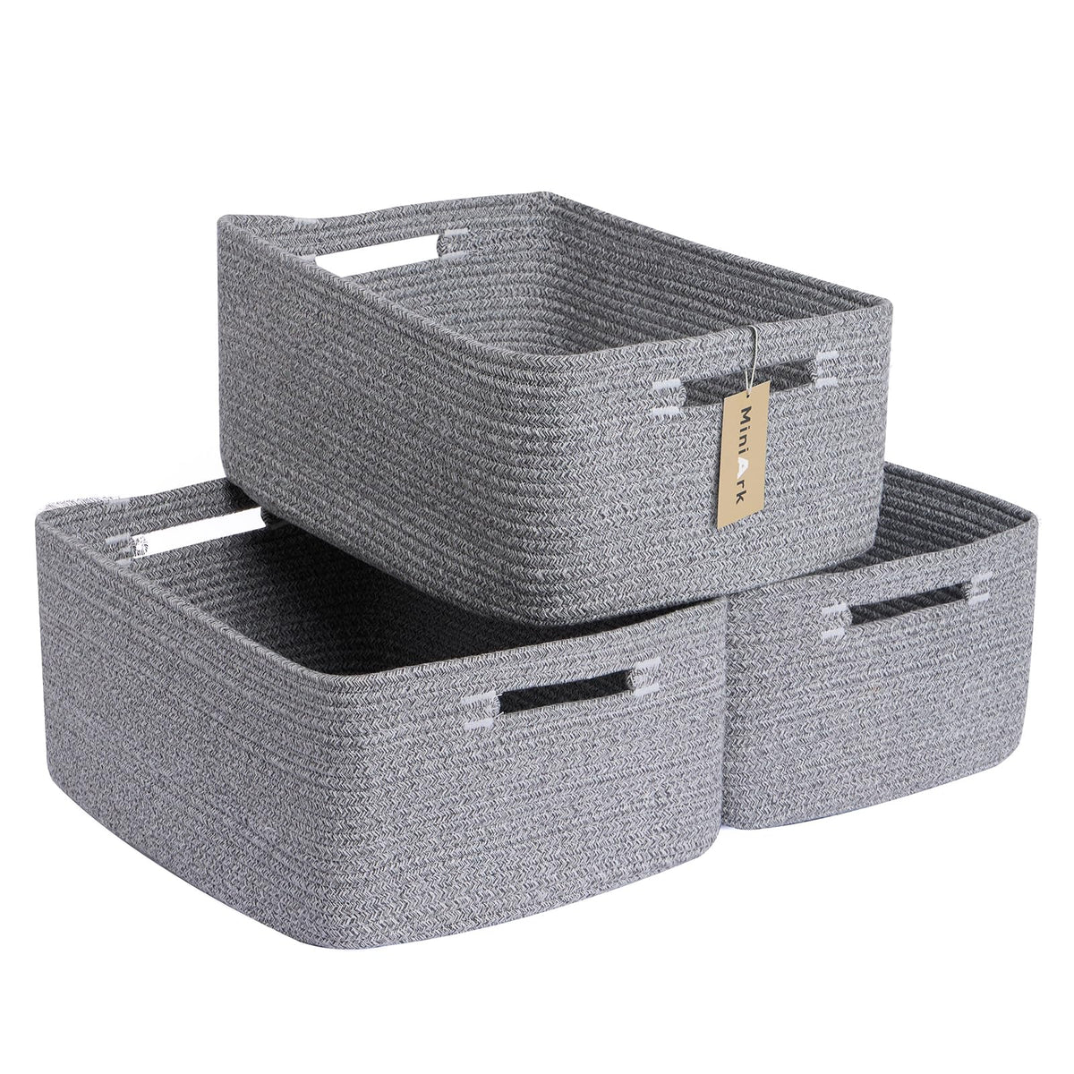 MiniArk Large Storage Baskets for Organizing, 17 x 13 x 7.5” Closet Shelf Baskets for Clothes Blanket Towels, Baby Nursery, Toy Bins Box, Woven Rope Baskets, 4 Packs Mixed Brown