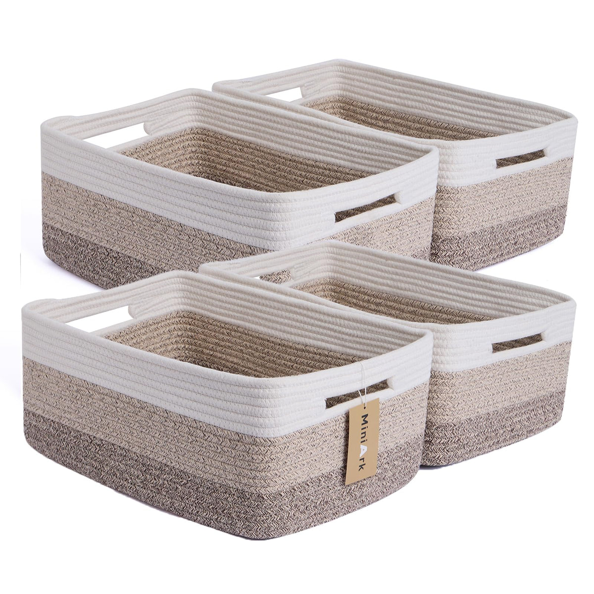 MiniArk Large Storage Baskets for Organizing, 17 x 13 x 7.5” Closet Shelf Baskets for Clothes Blanket Towels, Baby Nursery, Toy Bins Box, Woven Rope Baskets, 4 Packs Mixed Brown