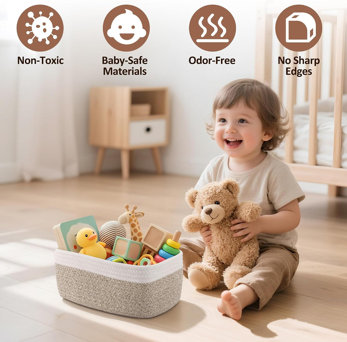 5-Pack Small Woven Rope Storage Baskets, 2 Sizes Organizer Bins