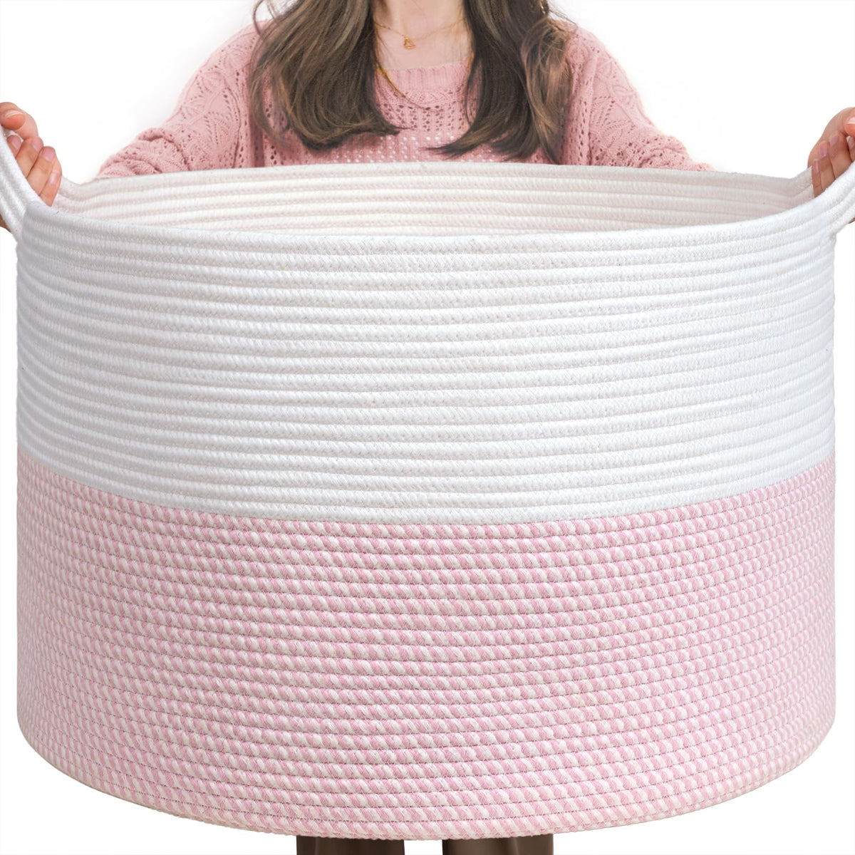 INDRESSME 115L Extra Large Woven Wicker Blanket Basket Living Room
