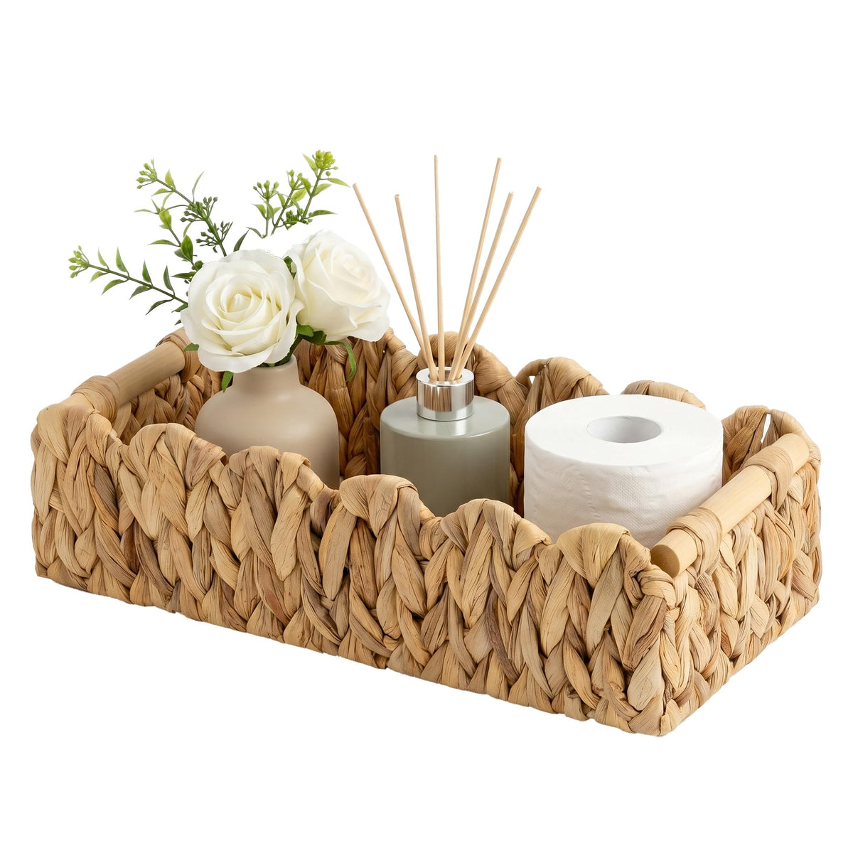 StorageWorks Scalloped Water Hyacinth Baskets, Large Scalloped Baskets