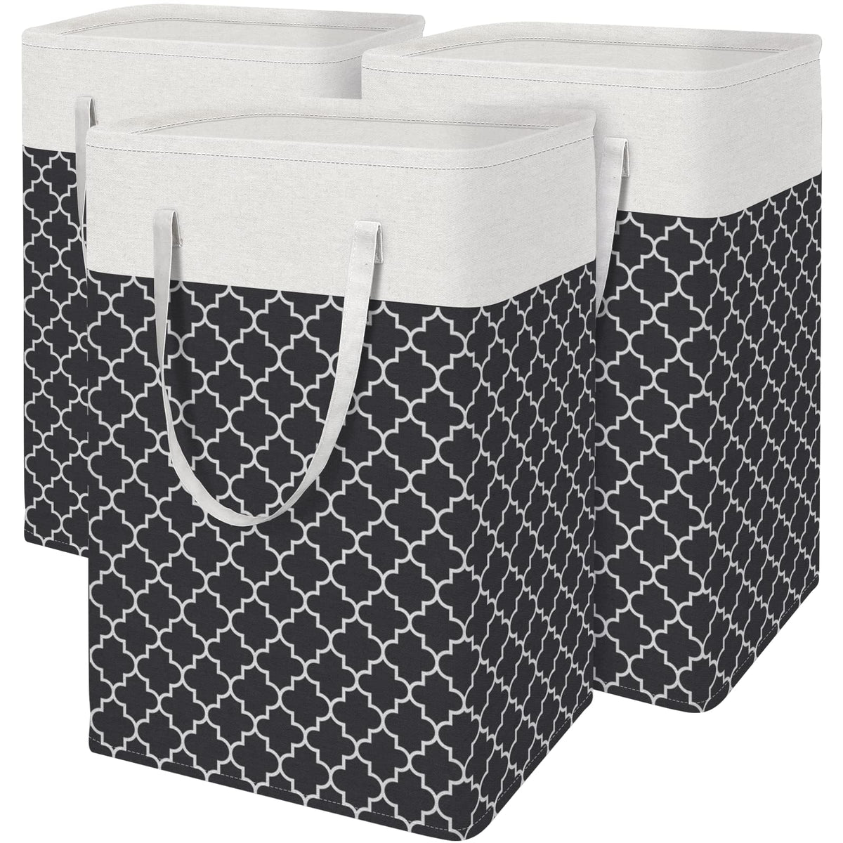BlissTotes 3-Pack Laundry Basket, Collapsible Laundry Hamper, Grey, 75L