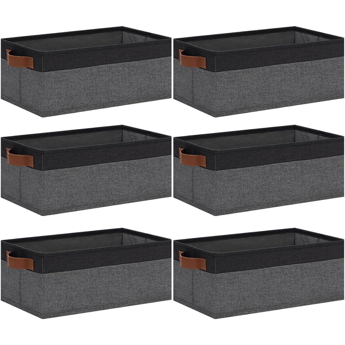 GhvyenntteS Small Fabric Storage Bins with Handles 6 Pack, 11.8" x 7.87" x 5.11" Storage Baskets for Shelves, Baskets for Organizing Clothes Underwear Socks Hats DVDs (Grey/White)