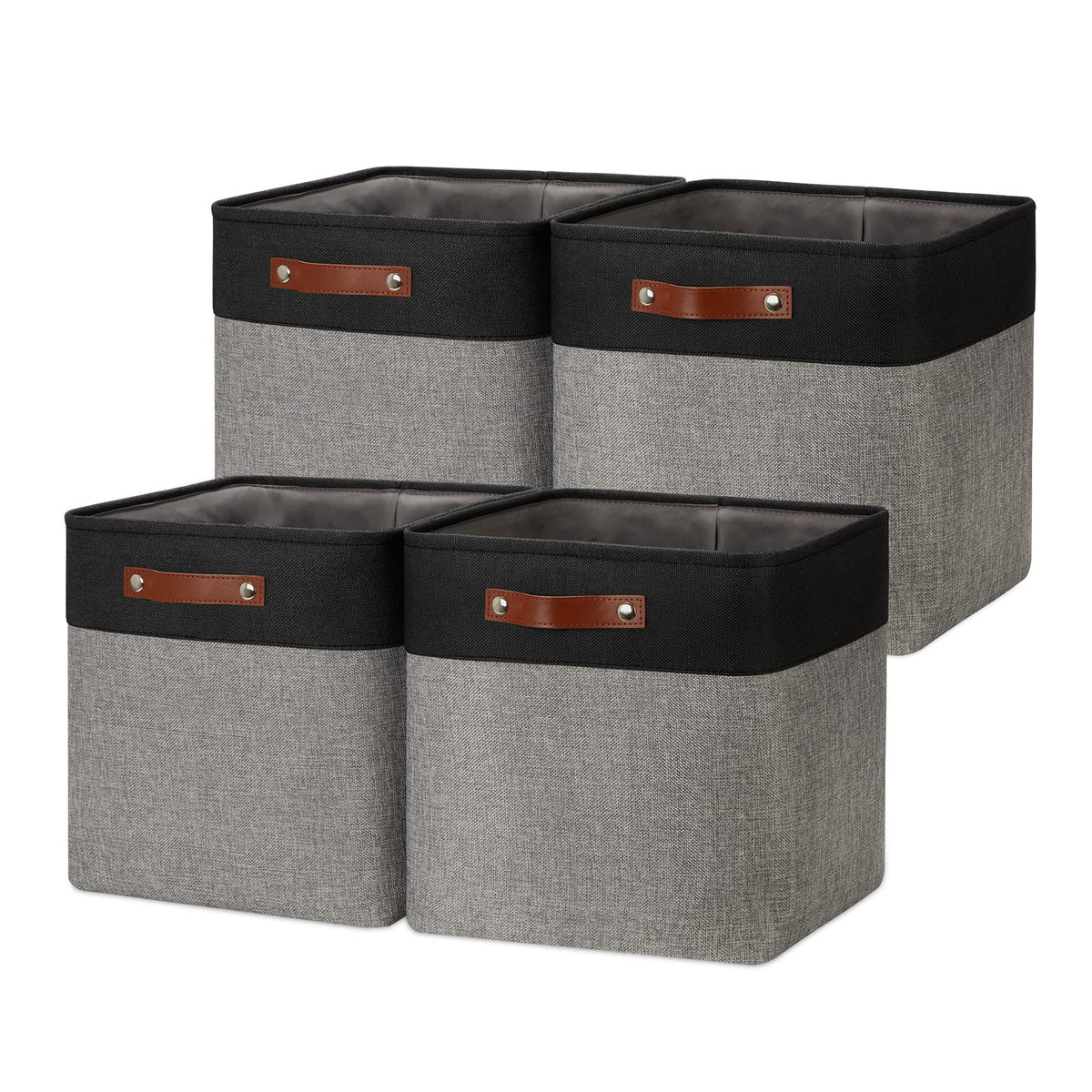 DULLEMELO Small Storage Bins, Storage Baskets for Organizing, Collapsible Rectangular Fabric Baskets for Shelves, Closets, Nursery, Home, Office, Empty Gift Baskets (6-Pack, White&Khaki)