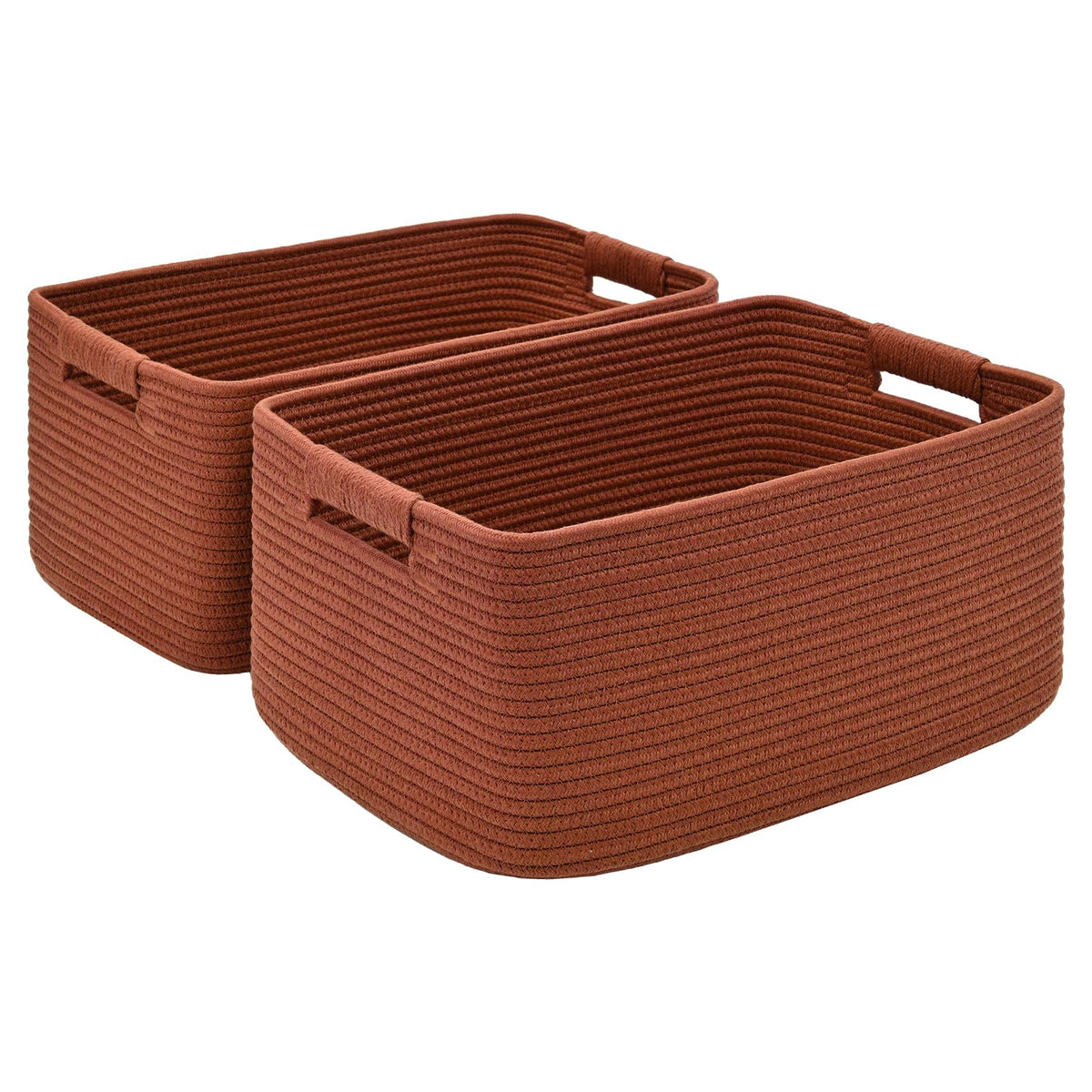 2 Pack Large Storage Basket for Organizing, 17.5"x13"x7" Woven Basket for Shelves, Closet Cube Storage Bins with Wrapped Handle, Cotton Rope Baskets for Kitchen, Clothes, Toys(Off White & Brown)
