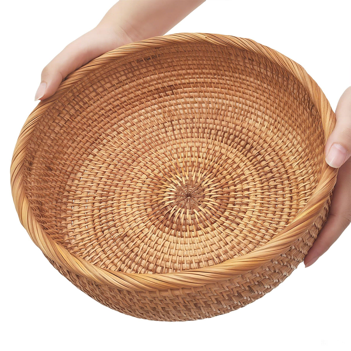 Handwoven Rattan Fruit Basket Set, Round Wicker Bread Baskets for Serving