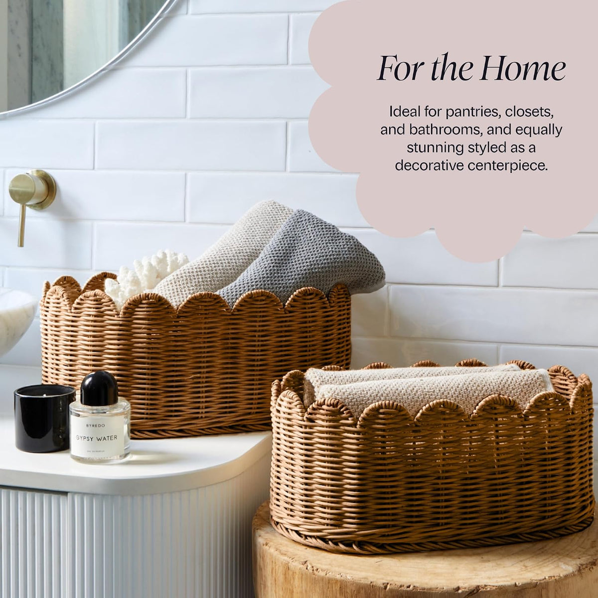 BEBE BASK Premium Scalloped Basket Set of 2 (16x10x7 In) - Storage Baskets