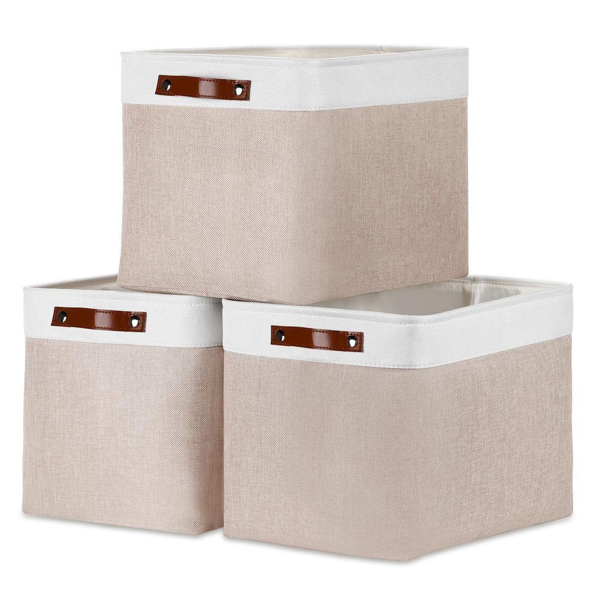 DULLEMELO Small Storage Bins, Storage Baskets for Organizing, Collapsible Rectangular Fabric Baskets for Shelves, Closets, Nursery, Home, Office, Empty Gift Baskets (6-Pack, White&Khaki)