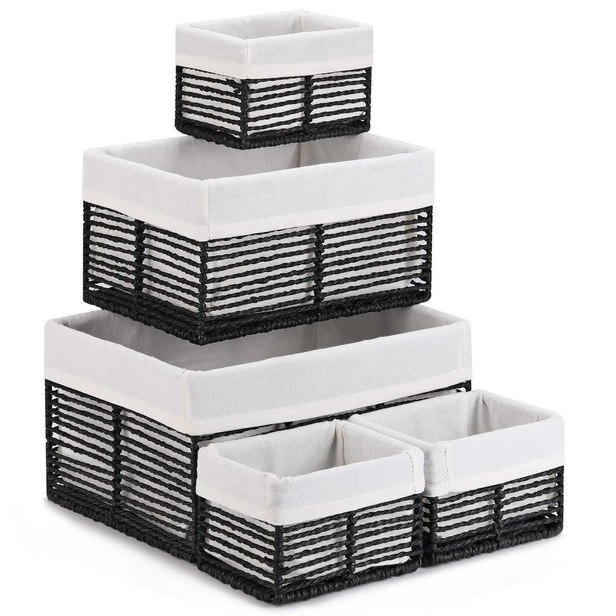 Vagusicc Wicker Storage Basket, 6 Pack Baskets for Organizing, Wicker Baskets with Handle, Rectangular Woven Basket for Storage Shelves, Cube Storage Bins for Closet/Clothes/Dresser, Natural