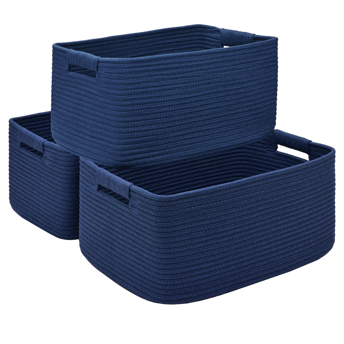 2 Pack Large Storage Basket for Organizing, 17.5"x13"x7" Woven Basket for Shelves, Closet Cube Storage Bins with Wrapped Handle, Cotton Rope Baskets for Kitchen, Clothes, Toys(Off White & Brown)