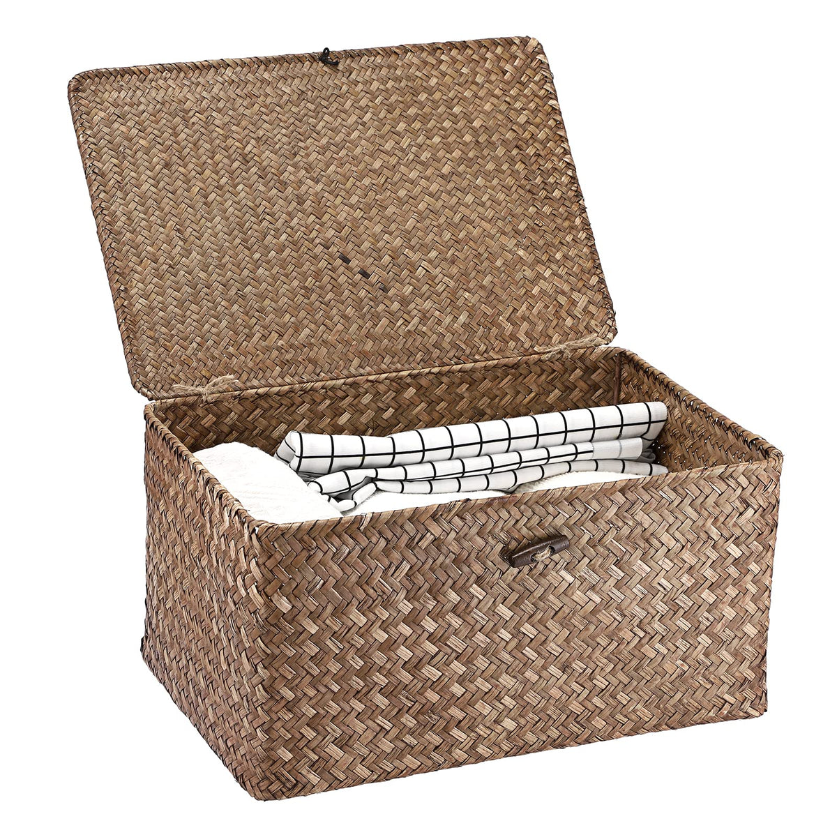 Hipiwe Wicker Shelf Baskets Bin with Lid Woven Storage Box, Coffee X-Large