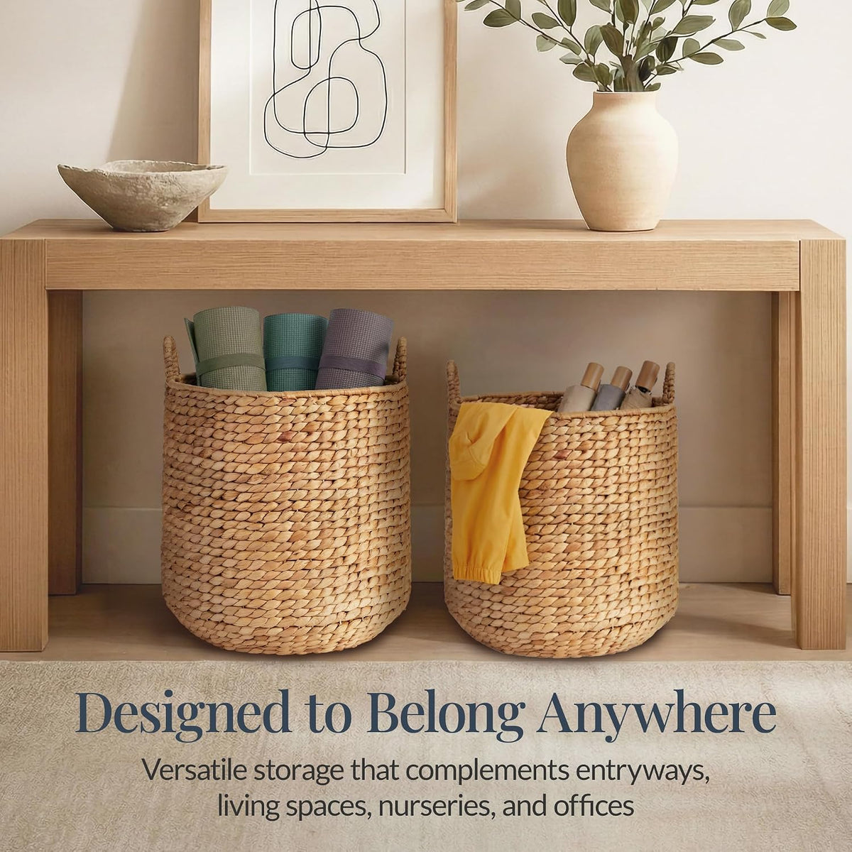 Best Choice Products 2-Piece Round Nesting Baskets W/Handles, Handwoven Water Hyacinth, Plant Holder, Laundry Basket, Storage Organizer, Tote Bins for Bedroom, Living Room, & Laundry Room - Natural