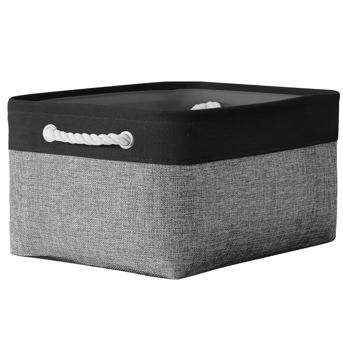 TheWarmHome Storage Basket for Organizing - 14x10x7 inch Medium 3 Pack Collapsible Storage Bin for Shelves with Handles, Canves Storage Box for Organizer Cubes Cloth Gift Toy Closet (White & Khaki)