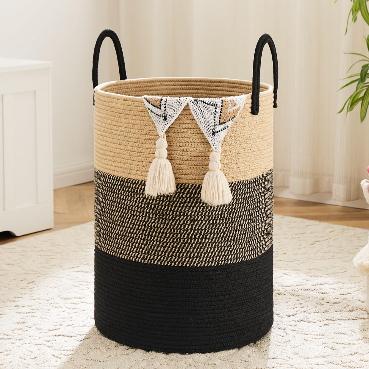 Artfeel Laundry Basket,Woven Cotton Rope Laundry Hamper,80L for Decorative Storage of Dirty Clothes,Toys and Blankets in Bathroom,Baby Room and Living Room