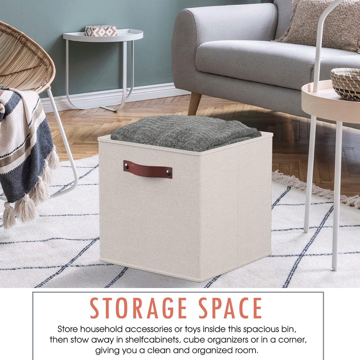 Ornavo Home 13x13 Foldable Fabric Storage Cube Bins, 6 Pack, Beige