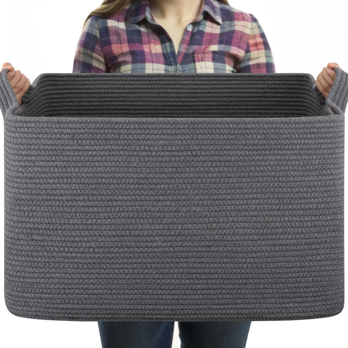 OIASKET Large Blanket Basket, Black Blanket Storage Living Room, Rectangle Woven Baskets for Storage Toys, Towels, Dirty Clothes Organizer Bins (Black)