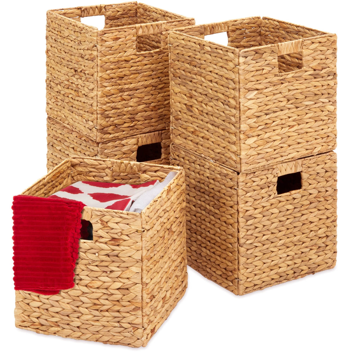 Best Choice Products 10.5x10.5in Pack of 5 Cube Storage Baskets, Water Hyacinth Multipurpose Collapsible Organizers, Handwoven Laundry Totes for Laundry, Living Room, Kids Room & Nursery - Brown