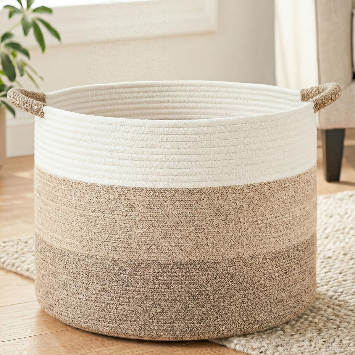 Artfeel 40L Large Cotton Rope Basket, Decorative Woven Blanket Storage for Living Room, Boho Toy Storage & Toy Box for Kids, Versatile Laundry Basket & Nursery Hamper for Blankets(Brown)