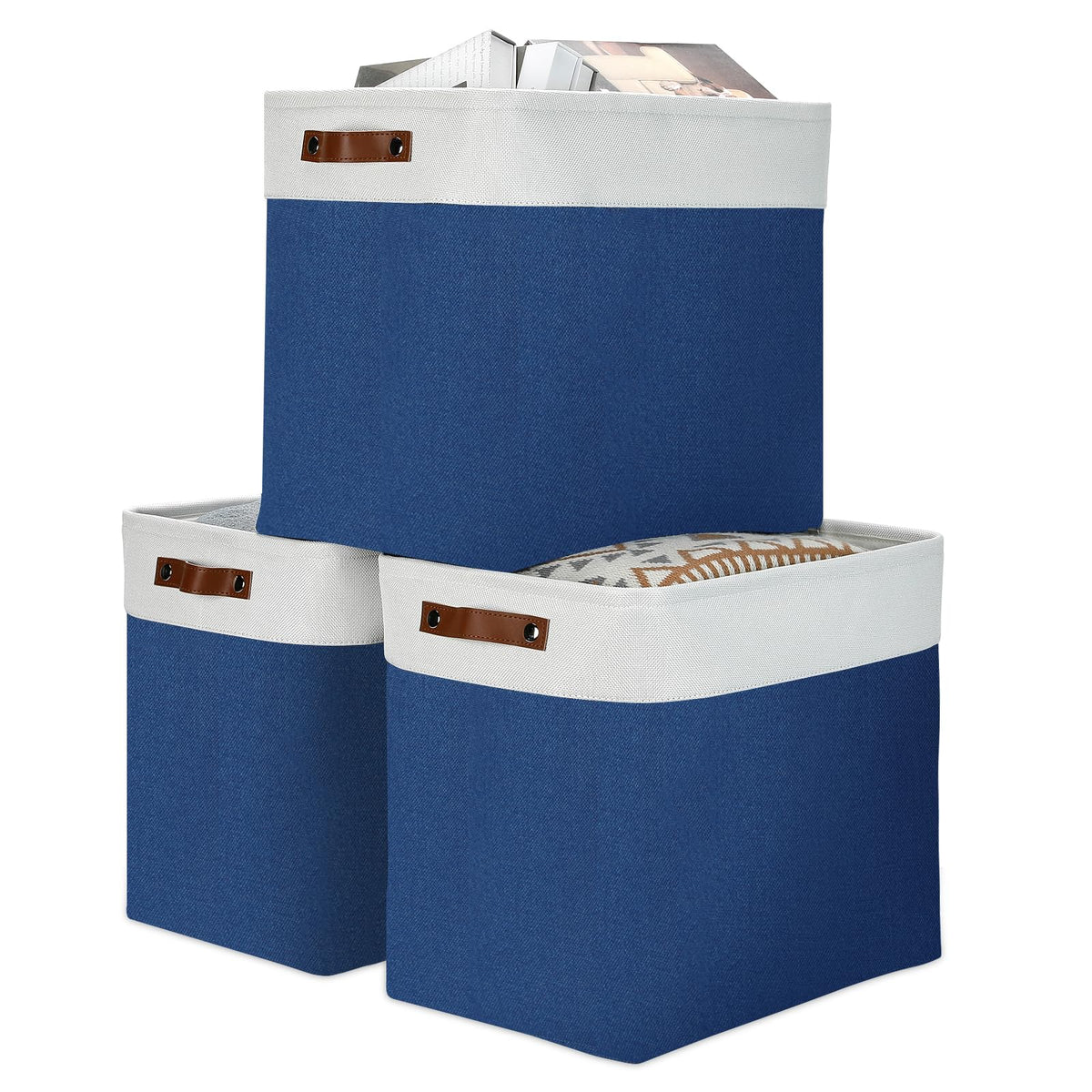 DULLEMELO Small Storage Bins, Storage Baskets for Organizing, Collapsible Rectangular Fabric Baskets for Shelves, Closets, Nursery, Home, Office, Empty Gift Baskets (6-Pack, White&Khaki)