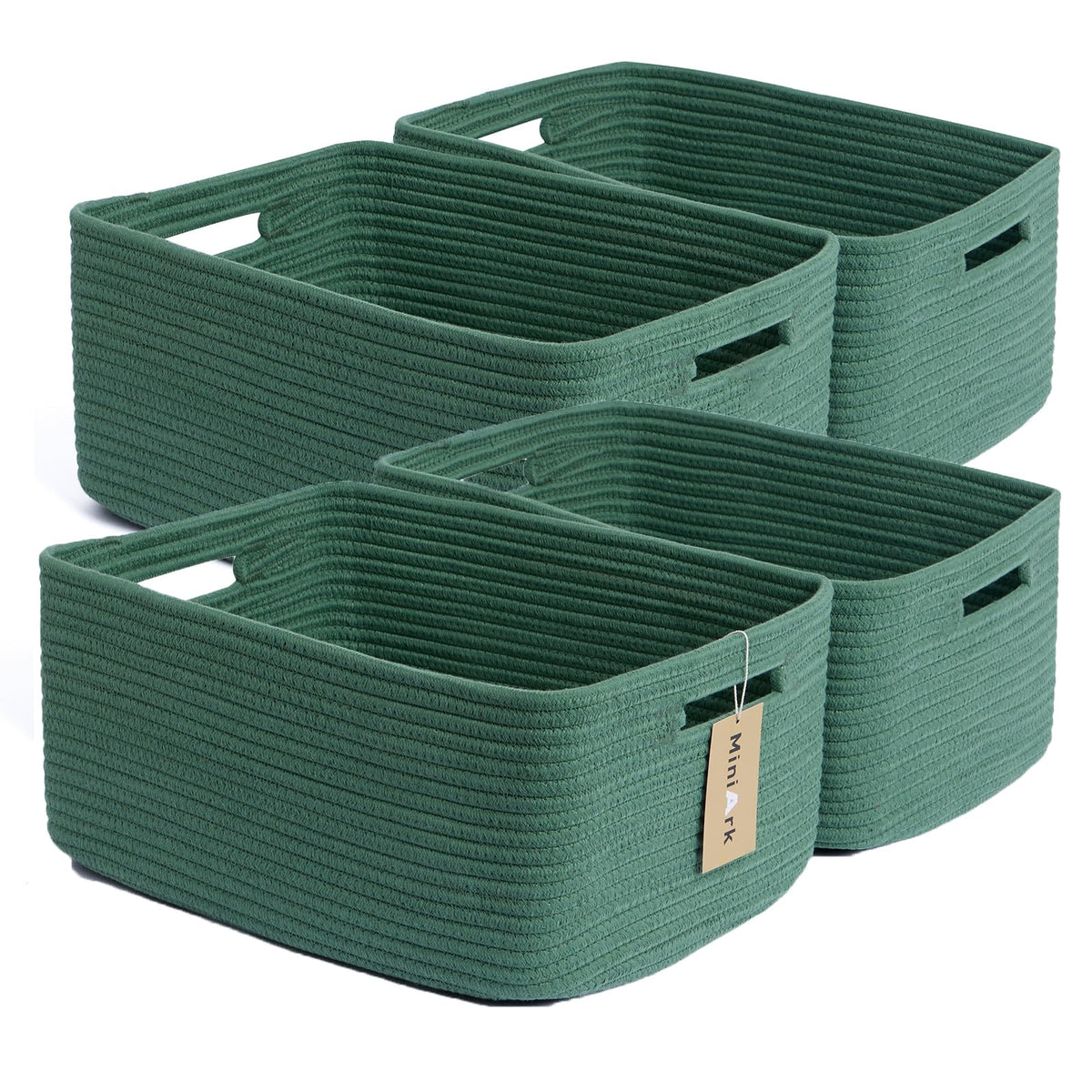 MiniArk Large Storage Baskets for Organizing, 17 x 13 x 7.5” Closet Shelf Baskets for Clothes Blanket Towels, Baby Nursery, Toy Bins Box, Woven Rope Baskets, 4 Packs Mixed Brown