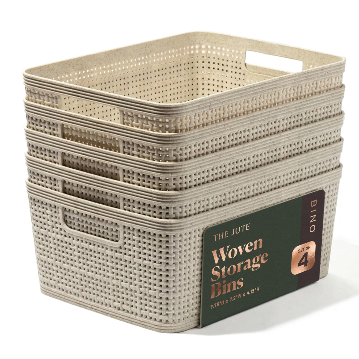 BINO | Woven Plastic Basket | Small (Natural Grey), 5-Pack | THE JUTE COLLECTION | Home Organization, Space - Saving Storage, Stylish Design | Jute Basket | Plastic Storage Basket