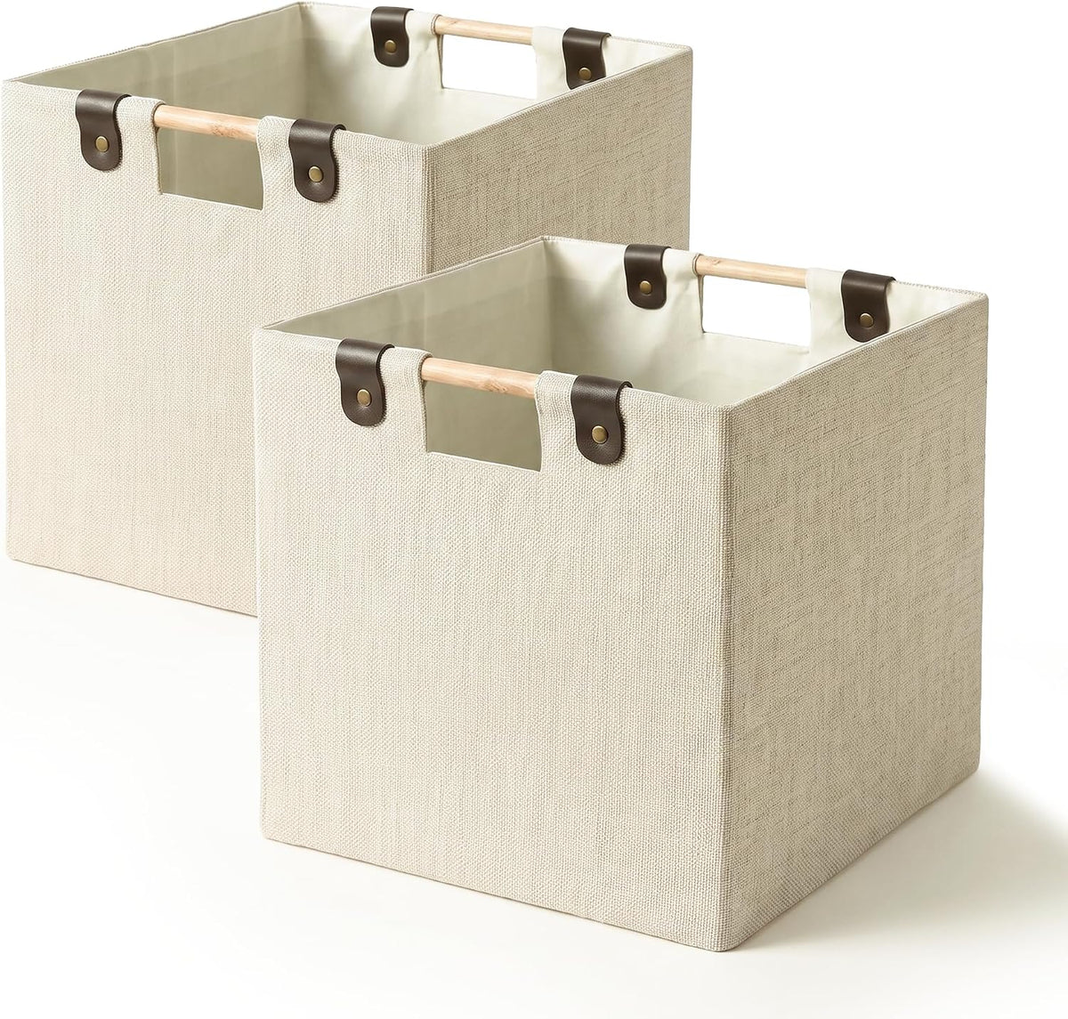11 Inches Foldable Cube Storage Baskets for Organizing, Beige, 2 Pack
