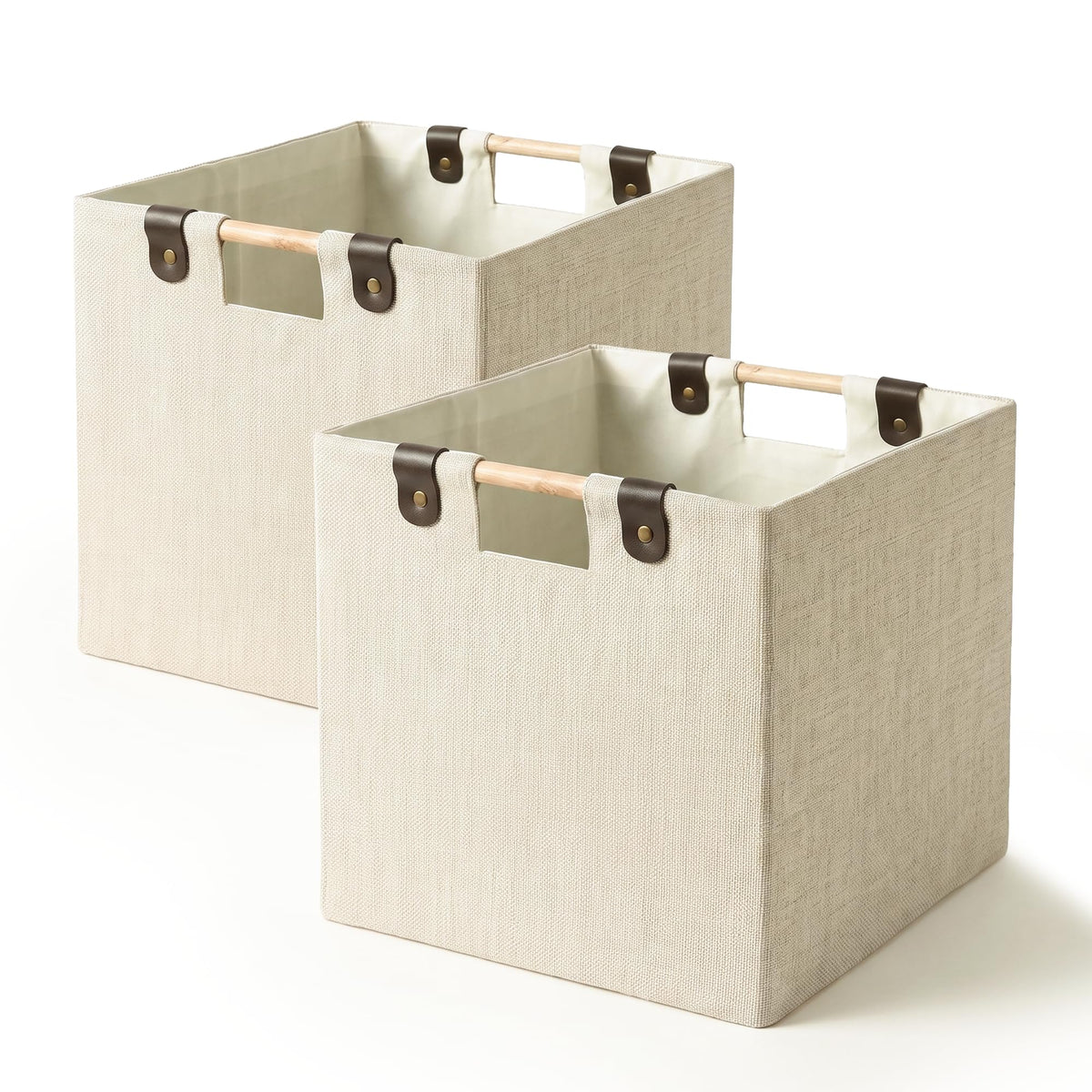 11 Inches Foldable Cube Storage Baskets for Organizing, Beige, 2 Pack
