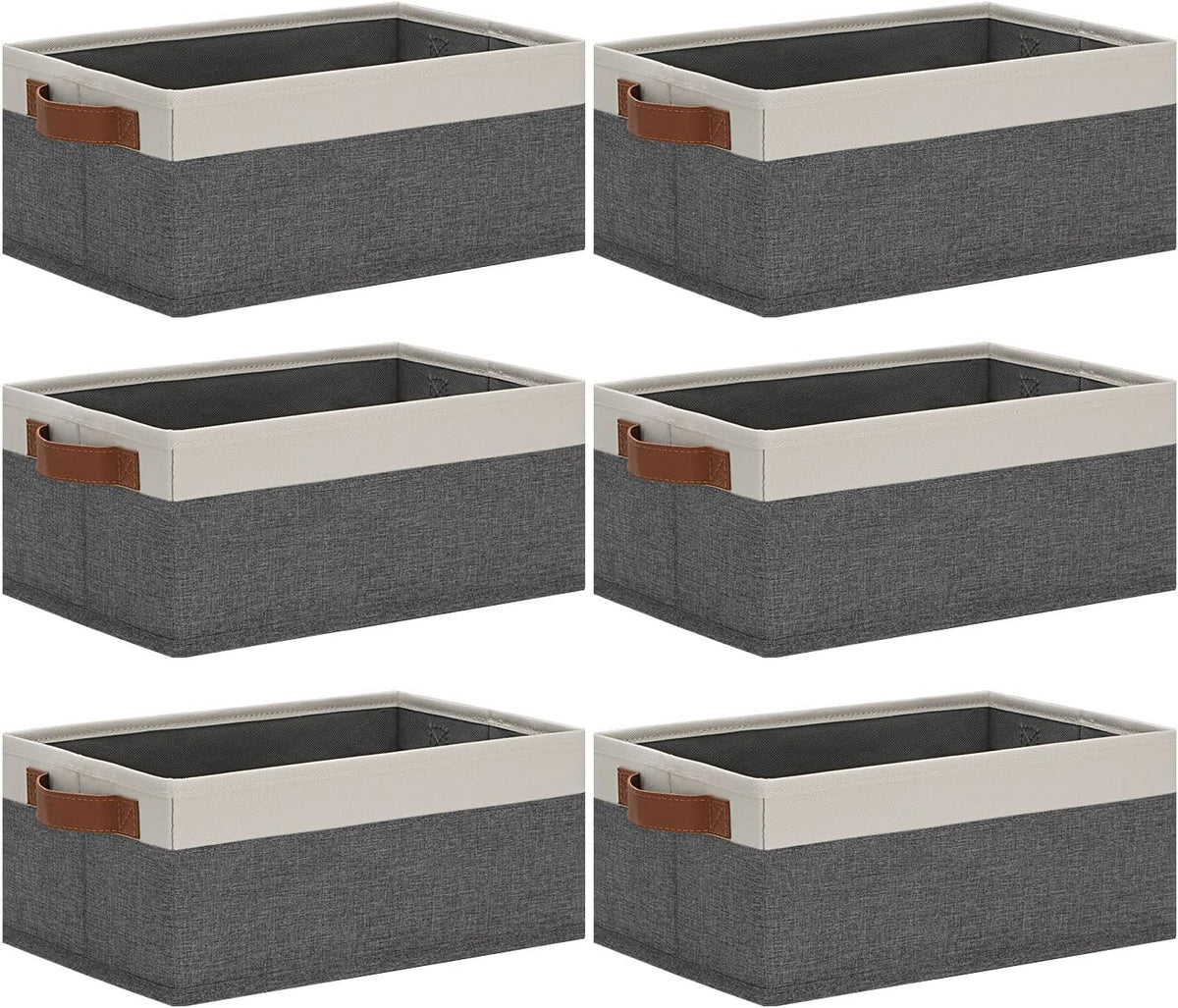 GhvyenntteS Small Fabric Storage Bins with Handles 6 Pack, 11.8" x 7.87" x 5.11" Storage Baskets for Shelves, Baskets for Organizing Clothes Underwear Socks Hats DVDs (Grey/White)